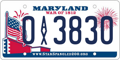 MD license plate 0AX3830