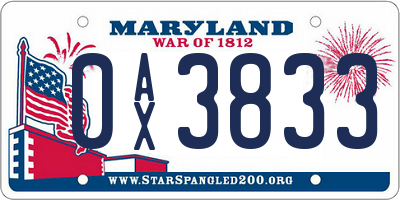 MD license plate 0AX3833
