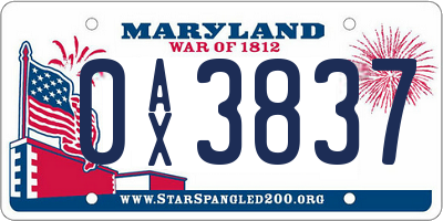 MD license plate 0AX3837