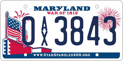 MD license plate 0AX3843