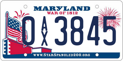 MD license plate 0AX3845