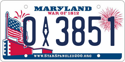 MD license plate 0AX3851