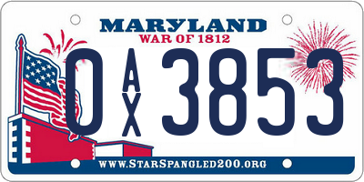 MD license plate 0AX3853