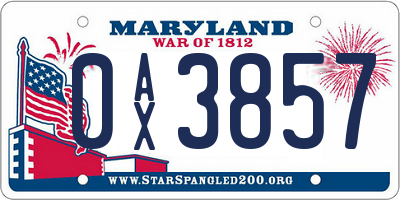MD license plate 0AX3857