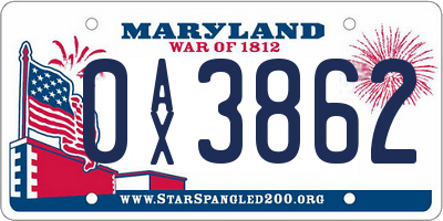 MD license plate 0AX3862