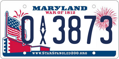 MD license plate 0AX3873