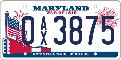 MD license plate 0AX3875