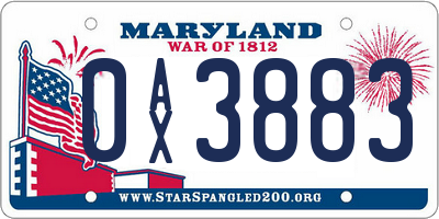 MD license plate 0AX3883