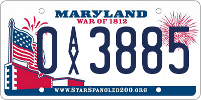 MD license plate 0AX3885