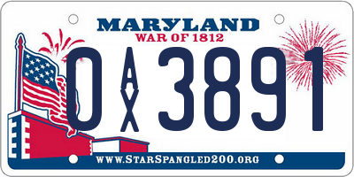 MD license plate 0AX3891