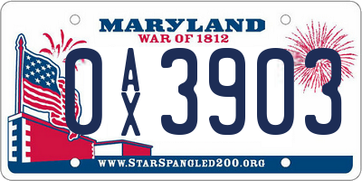 MD license plate 0AX3903