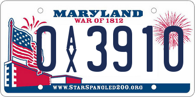 MD license plate 0AX3910
