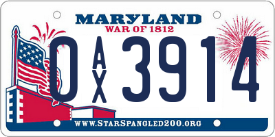 MD license plate 0AX3914