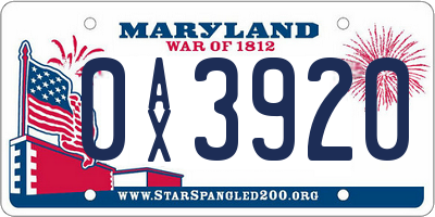 MD license plate 0AX3920