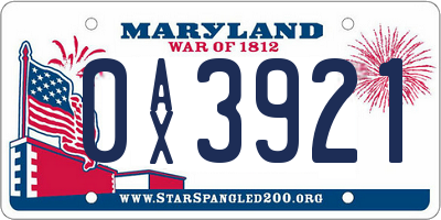 MD license plate 0AX3921