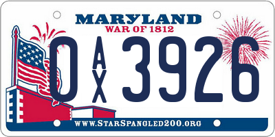 MD license plate 0AX3926