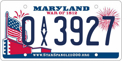 MD license plate 0AX3927