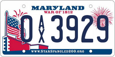 MD license plate 0AX3929