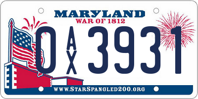 MD license plate 0AX3931