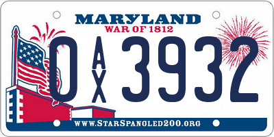 MD license plate 0AX3932