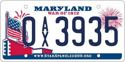 MD license plate 0AX3935