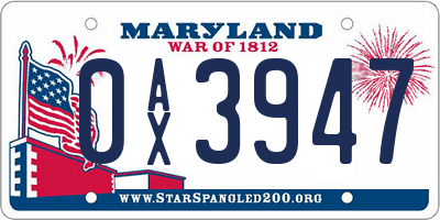 MD license plate 0AX3947