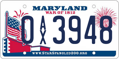 MD license plate 0AX3948
