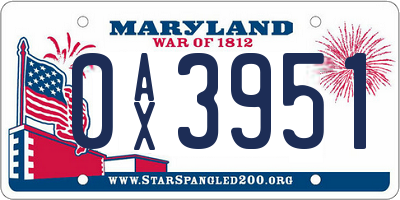 MD license plate 0AX3951