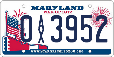 MD license plate 0AX3952