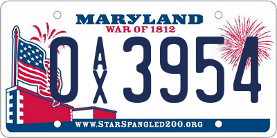 MD license plate 0AX3954