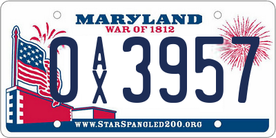 MD license plate 0AX3957
