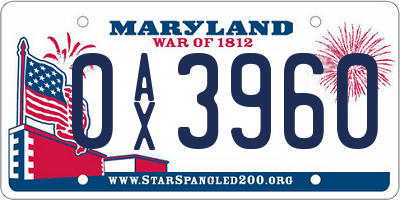 MD license plate 0AX3960