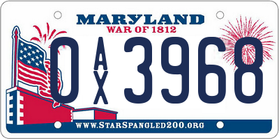 MD license plate 0AX3968