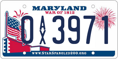 MD license plate 0AX3971