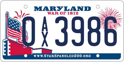 MD license plate 0AX3986