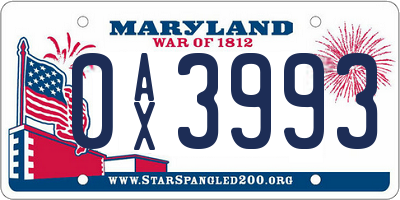MD license plate 0AX3993
