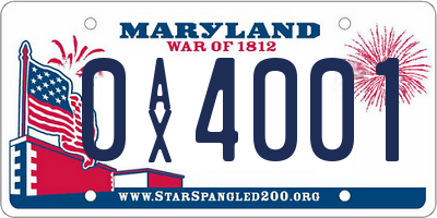 MD license plate 0AX4001