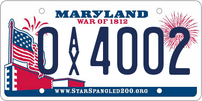MD license plate 0AX4002