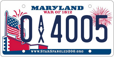 MD license plate 0AX4005