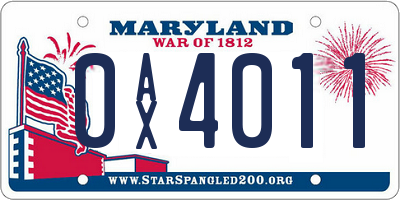 MD license plate 0AX4011