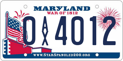 MD license plate 0AX4012