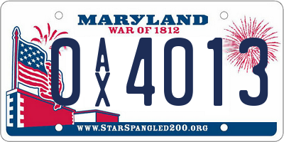 MD license plate 0AX4013