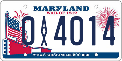MD license plate 0AX4014