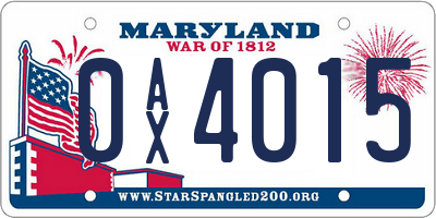MD license plate 0AX4015