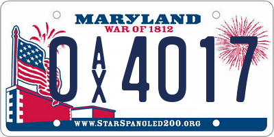 MD license plate 0AX4017