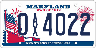 MD license plate 0AX4022
