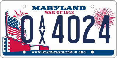 MD license plate 0AX4024