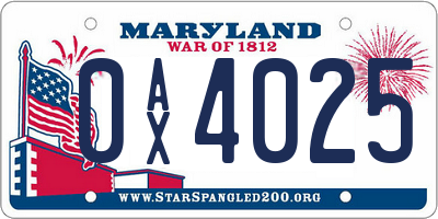 MD license plate 0AX4025