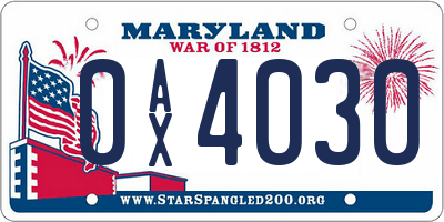 MD license plate 0AX4030