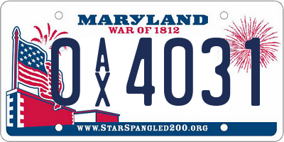 MD license plate 0AX4031